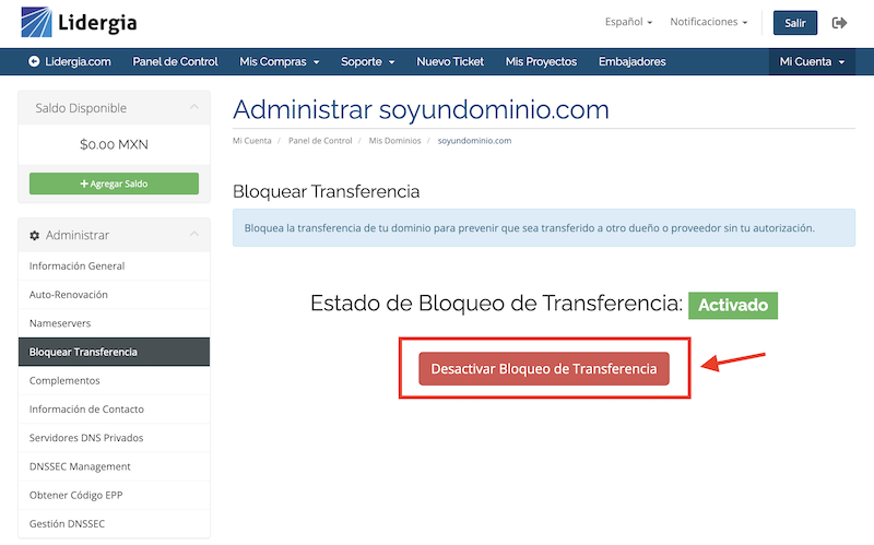 Bloqueo de Transferencia 2