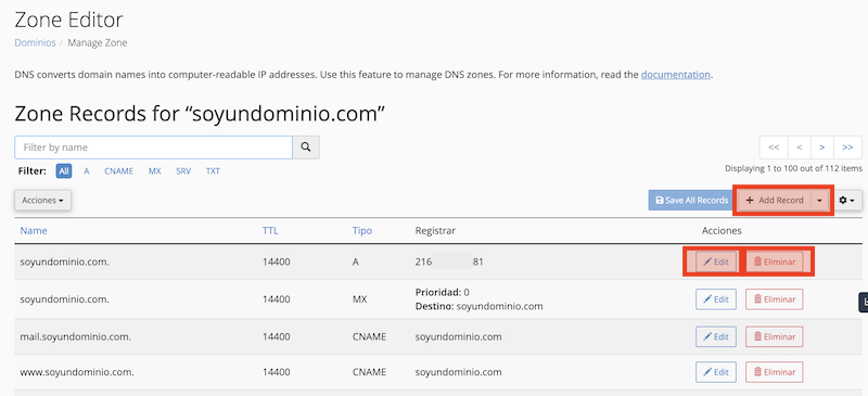 Editar Registrios DNS